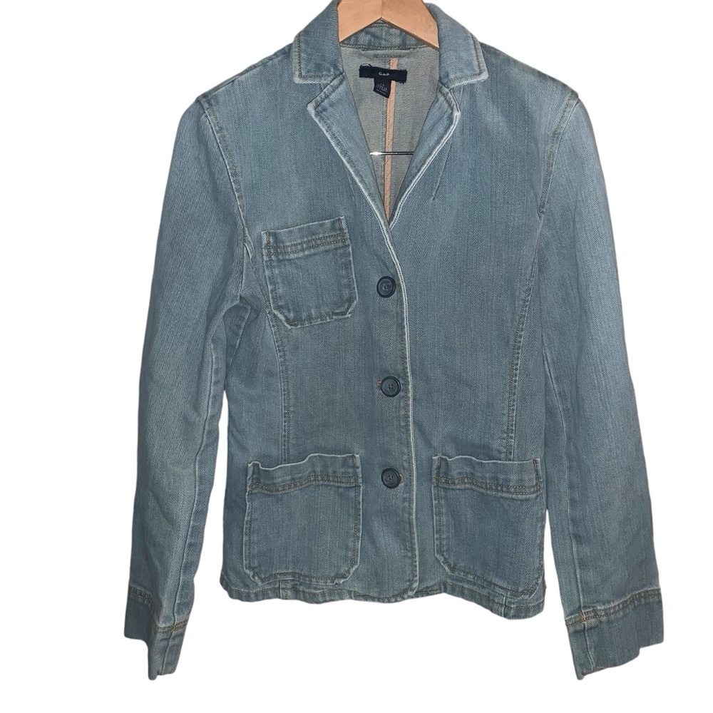 Gap Light Blue Jean Blazer Jacket size XS classic and timeless